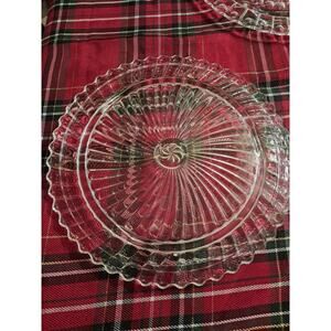 Vintage 11.25" Footed Clear Glass Swirl Pattern Cake Plate Stand